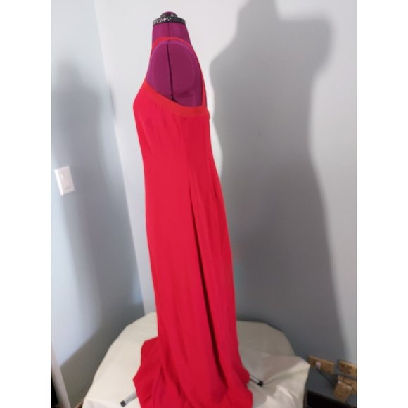 Giorgio Armani Womens Red Crossover Halter Silk Gown Dress Size 46 Slit ❤️ - Picture 4 of 10